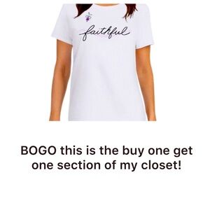 BOGO.  White Graphic Tee with “Bee Faithful'  M